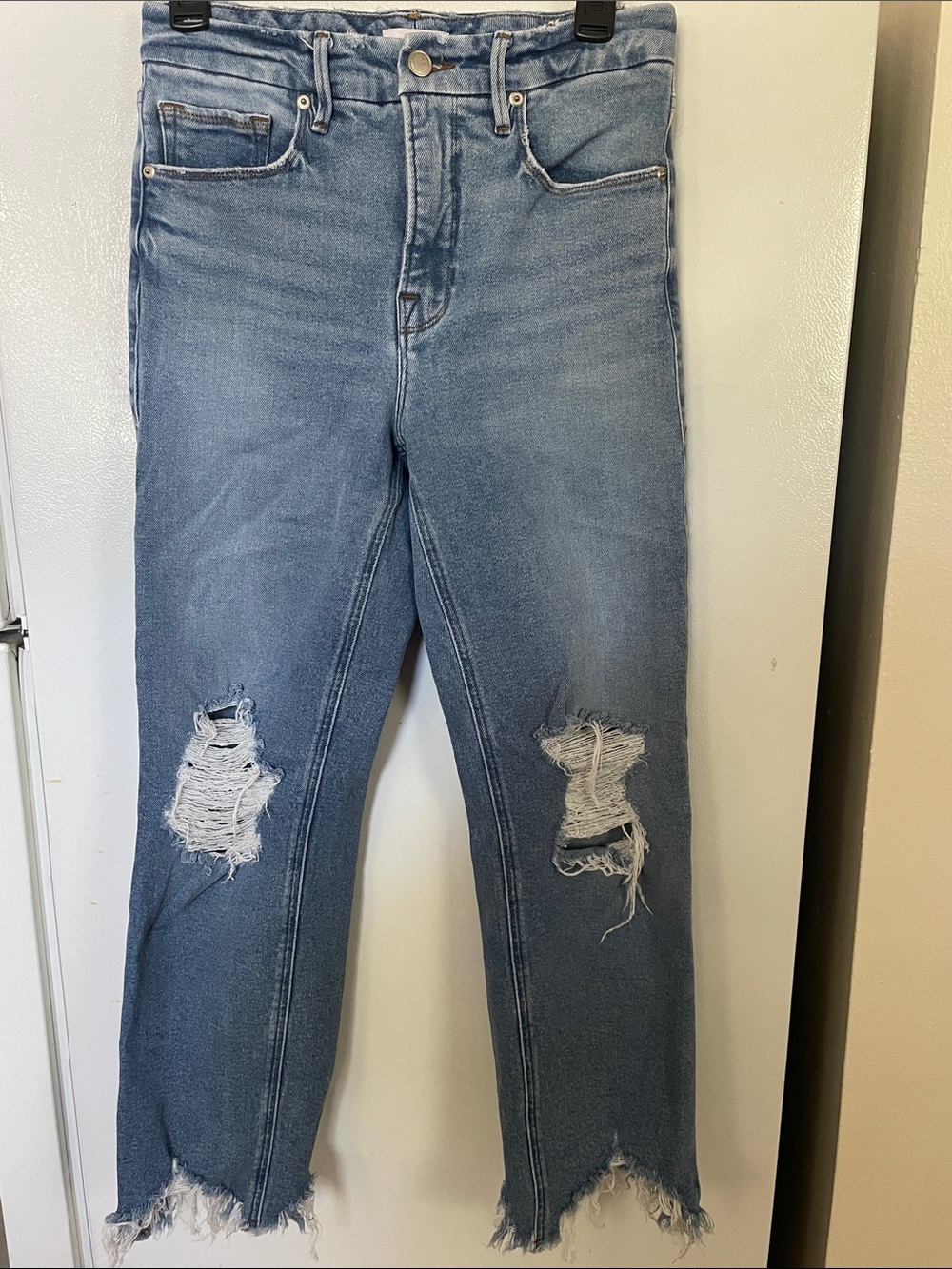 Good American 4/27 Cotton Light Blue Ripped Jeans Main Character‎ Cute Grunge
